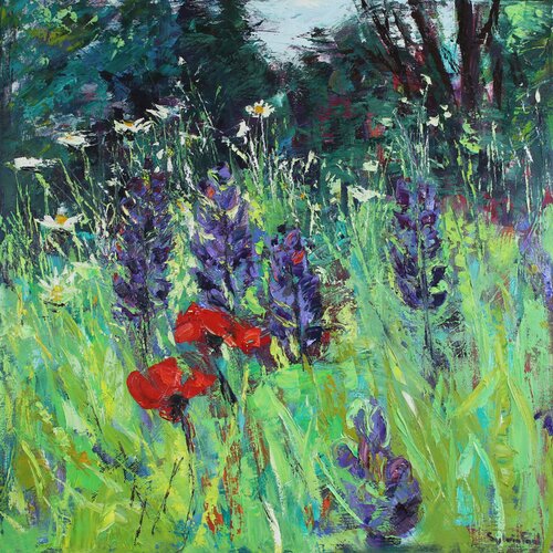 Meadow Flowers in the Garden di Sylvia Paul, Pittura in vendita su Singulart