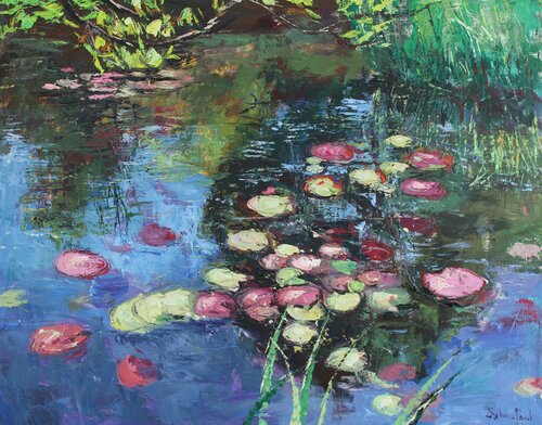 Lilies on the Lake di Sylvia Paul, Pittura in vendita su Singulart