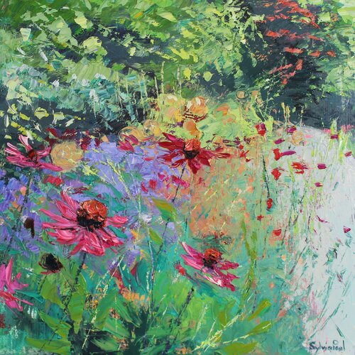 Echinacea in the Border van Sylvia Paul, Schilderij te koop op Singulart
