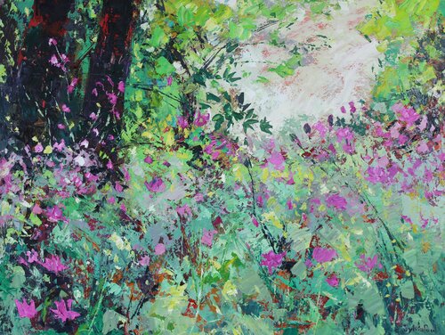 Wild Flowers under the Trees di Sylvia Paul, Pittura in vendita su Singulart