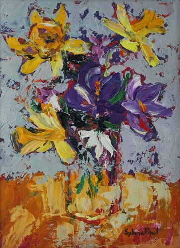 Spring Posy with Iris and Daffodills di Sylvia Paul, Pittura in vendita su Singulart