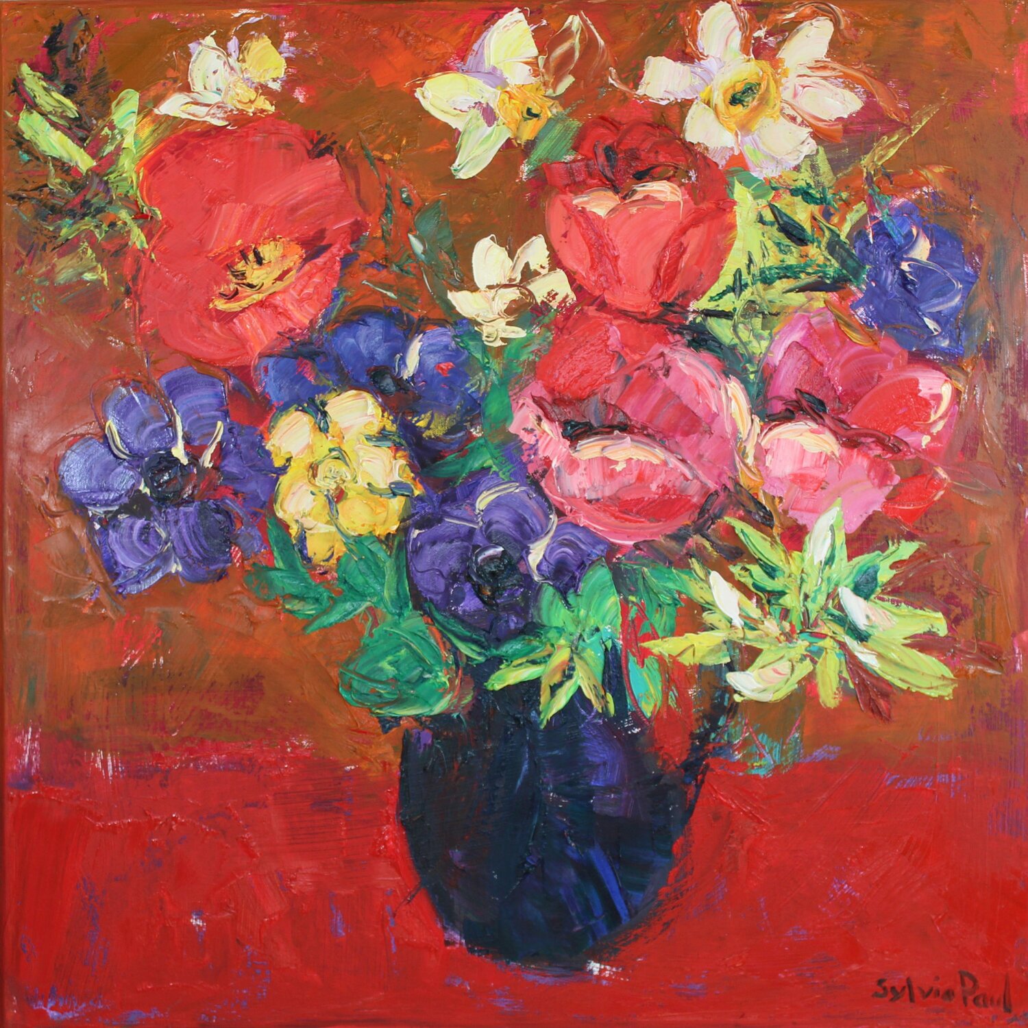 Flowers on Red Sylvia Paul