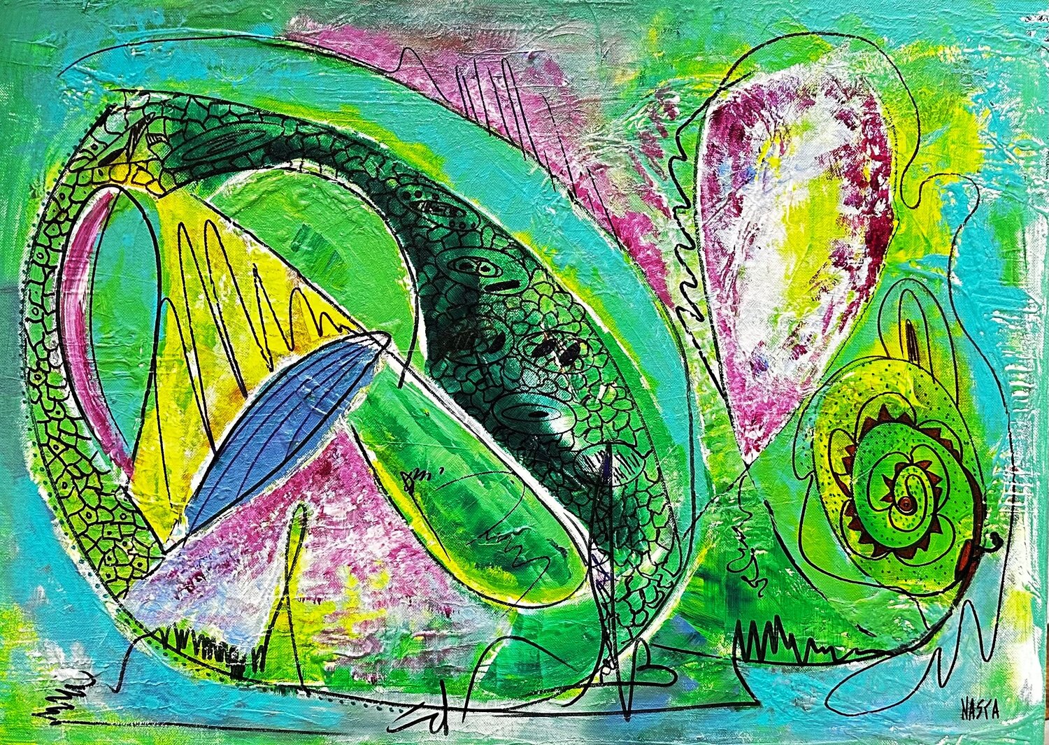 Guérion du coeur Chrystèle Ferron (Nasca) Originalgemälde zu verkaufen