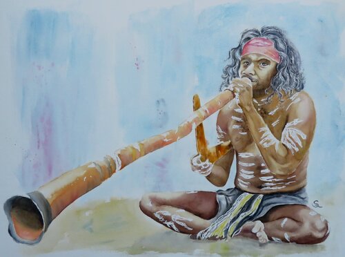 Musiker aus Leidenschaft - Der Didgeridoospieler de Steffi Rodigas, Pintura a la venta en Singulart
