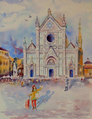 Santa Croce- Florenz de Steffi Rodigas, Obra en papel a la venta en Singulart