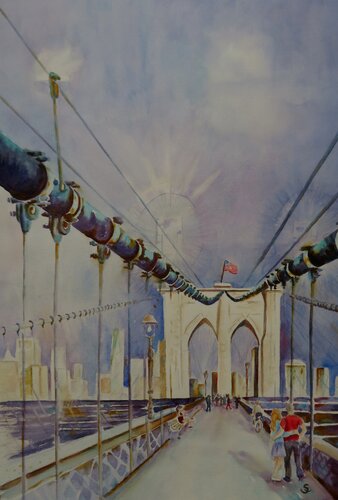 Brooklyn Bridge de Steffi Rodigas, Obra en papel a la venta en Singulart