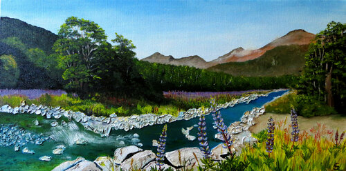 Near by Milford Sound van Steffi Rodigas, Schilderij te koop op Singulart
