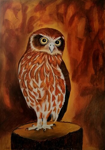 Ruru - Neuseeländischer Kuckkuckskauz di Steffi Rodigas, Pittura in vendita su Singulart