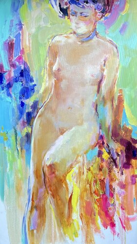 Naked with a hat di Olga Soloviova, Pittura in vendita su Singulart