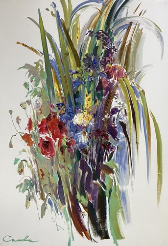 Bright flowers - "Wild flowers" - Oil painting - 2021 di Olga Soloviova, Pittura in vendita su Singulart
