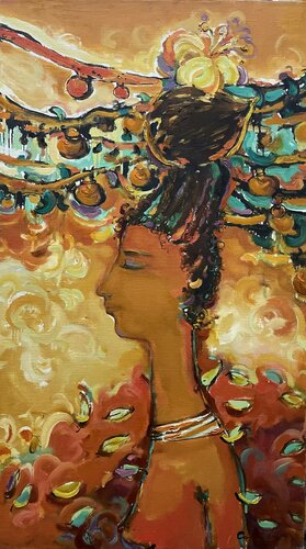 Bright girl portrait - "Orange light" - Tropical portrait - 2005 von Olga Soloviova, Malerei kaufen auf Singulart