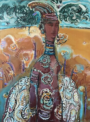Bright girl portrait - "Exotic travel" - Tropical portrait - 2005 di Olga Soloviova, Pittura in vendita su Singulart