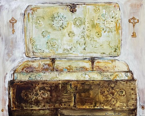 Fantasy painting - "Chest with keys" - Fairy tails - 2011 van Olga Soloviova, Schilderij te koop op Singulart