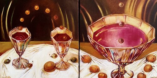 "PEARLS OF WINE" "RED AND WHITE" "RED WINE ON THE WHITE TABLECLOTH" "EQUILIBRIUM" "BALANCE" "TRUTH IN WINE" "LOVE and RED WINE" Olga Soloviova