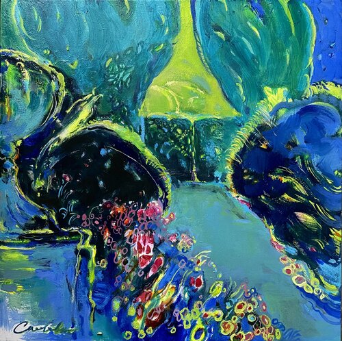 GARDENS OF EDEN-ARLEY GARDEN-COLORS OF SUMMER-Green&Blue di Olga Soloviova, Pittura in vendita su Singulart