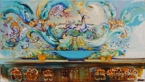 Still life with a hunting scene par Olga Soloviova, Peinture en vente sur Singulart