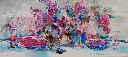 Wine of lilac flowers di Olga Soloviova, Pittura in vendita su Singulart