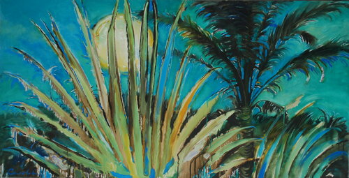 Green sunset di Olga Soloviova, Pittura in vendita su Singulart
