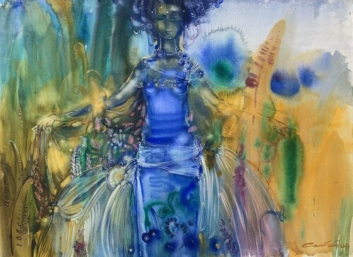 Blue girl von Olga Soloviova, Werk auf Papier kaufen auf Singulart