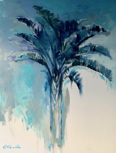 Bright palm tree - "Fifty shades of blue" - Realism - 2018 von Olga Soloviova, Malerei kaufen auf Singulart