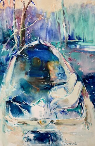 Bright landscape - "The boat" - Boat in the forest-Free places-Magical realism by Olga Soloviova, Painting for Sale on Singulart