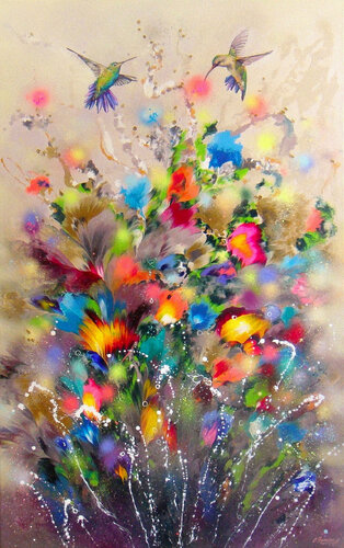 Hummingbirds by Irini Karpikioti, Painting for Sale on Singulart