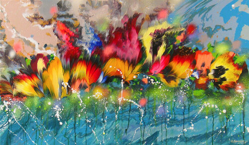 Flowers in Water van Irini Karpikioti, Schilderij te koop op Singulart