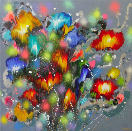 Flowers in Silver van Irini Karpikioti, Schilderij te koop op Singulart