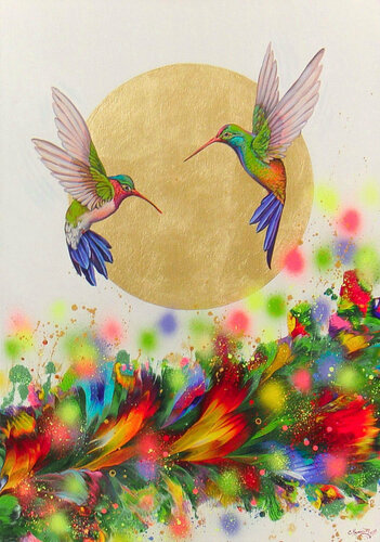 Hummingbirds in Flight van Irini Karpikioti, Schilderij te koop op Singulart