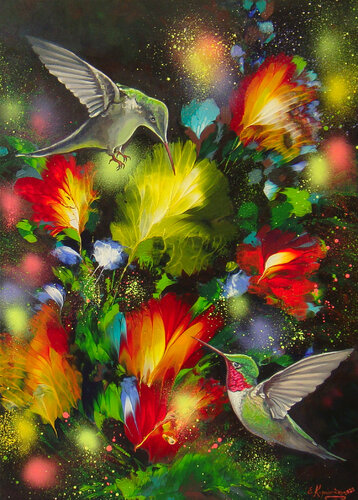 Hummingbird in the Moonlight van Irini Karpikioti, Schilderij te koop op Singulart