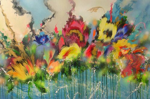 Flowers Floating in Water by Irini Karpikioti, Painting for Sale on Singulart
