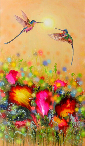 Hummingbird at Sunset by Irini Karpikioti, Painting for Sale on Singulart