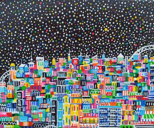 Twinkling In The Night Sky van Katrina Avotina, Schilderij te koop op Singulart
