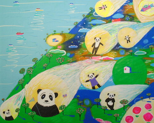 Cosmic Panda par Katrina Avotina, Peinture en vente sur Singulart