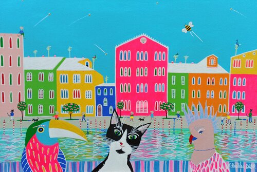 Adventures of Jimbo - "My First Trip Abroad" van Katrina Avotina, Schilderij te koop op Singulart