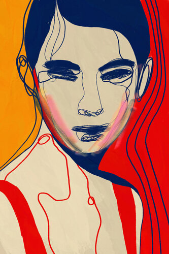Portrait Colors IX – The Weight of Her Gaze (Limited Edition 2/9 – Work painted by hand) von Juca Maximo, Malerei kaufen auf Singulart