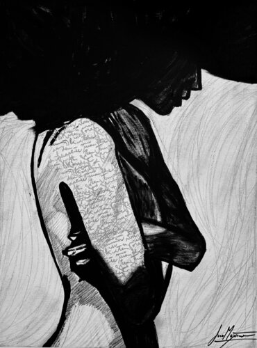 Ink Your Skin IV – What She Hides When She Holds Herself (Original Series – Hand Painted) van Juca Maximo, Schilderij te koop op Singulart