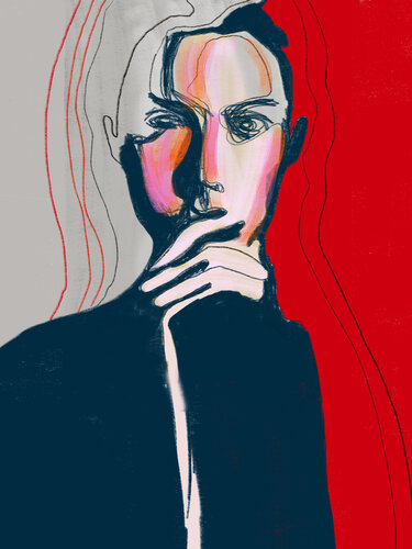 Portrait Colors III – She Thinks in Fire (Limited Edition 2/9 – Work painted by hand) par Juca Maximo, Peinture en vente sur Singulart