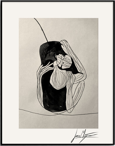 Sketch n35 – The Shelter of Her Own Arms (Original Drawing – Hand Painted 1/1) par Juca Maximo, Dessin en vente sur Singulart
