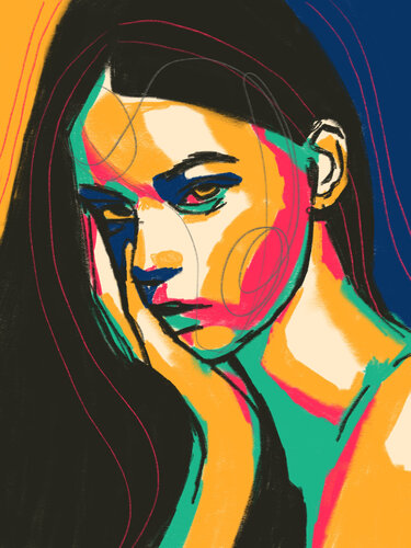 Retails I – The Weight Behind Her Eyes – (Limited Edition 3/9 – Work painted by hand) par Juca Maximo, Peinture en vente sur Singulart