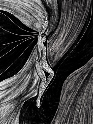 Ink Your Skin X – The Thread That Lifts Her (Original Series – Hand Painted) di Juca Maximo, Pittura in vendita su Singulart