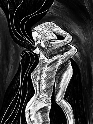Ink Your Skin XVII – The Embrace Written in Silence (Limited Edition 1/9 – Work painted by hand) von Juca Maximo, Malerei kaufen auf Singulart
