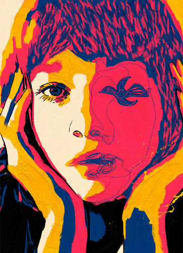 Alice I – The Bird That Lives in Her Silence – (Limited Edition 2/9 – Work painted by hand) van Juca Maximo, Schilderij te koop op Singulart