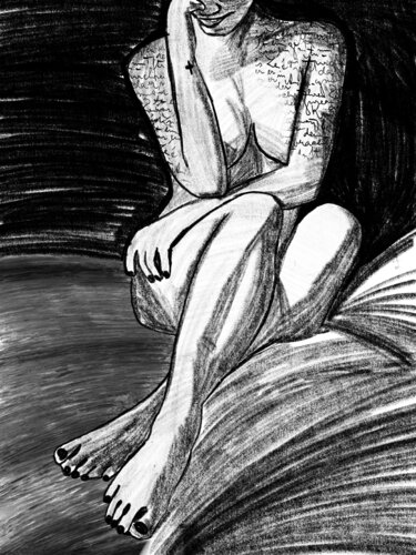 Ink Your Skin XXIV – The Silence Written on Her Body (Limited Edition 1/9 – Work painted by hand) di Juca Maximo, Pittura in vendita su Singulart
