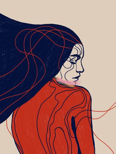 Portrait Colors XVII – Red Lines of Memory (Limited Edition 2/9 – Work painted by hand) di Juca Maximo, Pittura in vendita su Singulart