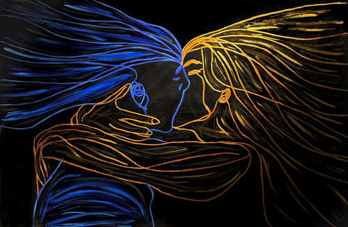 Gravity XXI — Becoming the Embrace of Opposites (Limited Edition 2/9, Hand-Painted Work) by Juca Maximo, Painting for Sale on Singulart