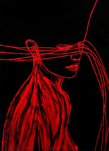 Gravity XI – The Red Thread of Control (Original Series – Hand Painted) di Juca Maximo, Pittura in vendita su Singulart