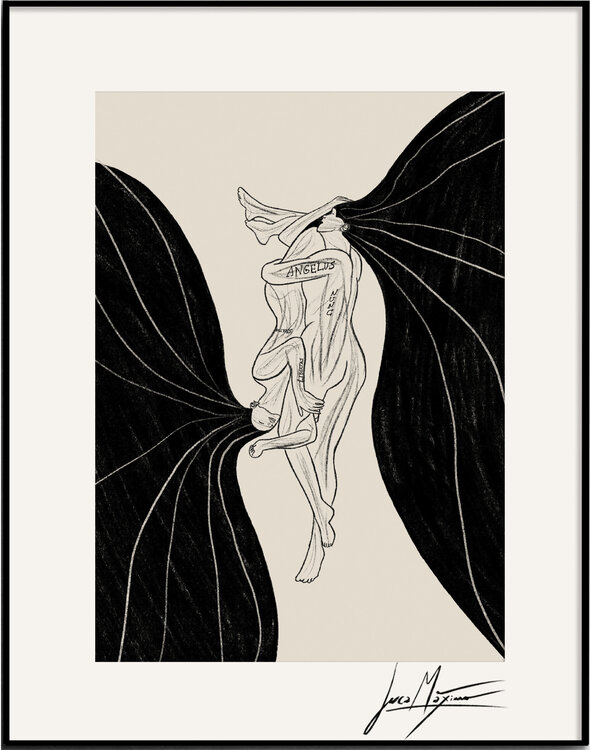 Sketch Angelus II – The Embrace of Wings (Original Drawing – Hand Painted 1/1) Juca Maximo