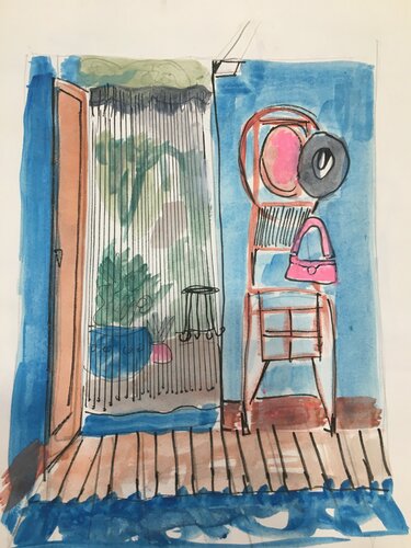 Entrée de maison de vacances par Aliénor de Cellès, Œuvre sur papier en vente sur Singulart