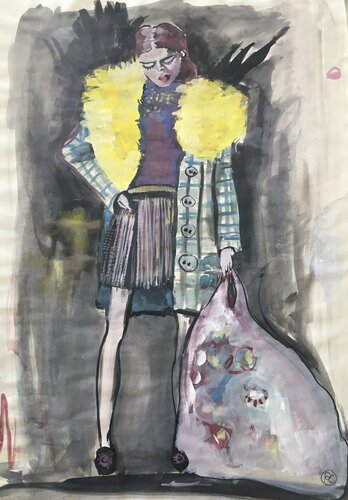 Boa jaune par Aliénor de Cellès, Œuvre sur papier en vente sur Singulart